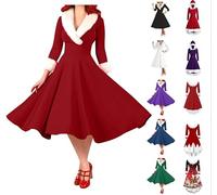 Vestito Babbo Natale Donna Elegante Velluto Scollo a V Abito da Sera Manica Lunga Cerimonia Vestiti da Babbo Taglie Forti Vestiti Eleganti Cerimonia Vestito da Natali Cosplay Costume Regalo di Natale