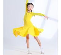 Vestito Ballo Latino Ragazza Abbigliamento Danza Sala per Bambini Pratica E Performance Cha Cha Rumba Samba,Giallo,150cm