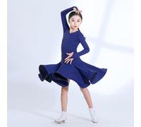 Vestito Ballo Latino Ragazza Abbigliamento Danza Sala per Bambini Pratica E Performance Cha Cha Rumba Samba,Blu,150cm