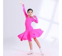 Vestito Ballo Latino Ragazza Abbigliamento Danza Sala per Bambini Pratica E Performance Cha Cha Rumba Samba,Rose Red,170cm