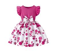 Vestito Bambina Bowknot Vestitos Girocollo Bambina con Maniche a Balze Vestito da Bambina con Fiori A-Line Abiti Bambine e Ragazze Abito da Principessa da Festa 3-8 Anni