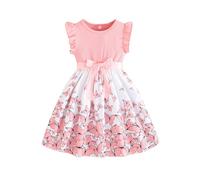 Vestito Bambina Elegante-Codkkre Vestito per Bambine con Fiori E Fiocco, per Bambini, Maniche A Balze, Linea A, Vestito per Bambine, Estivo, Pasquale, Scollo Tondo