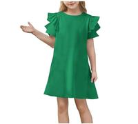 Vestito Bambina Estivo a Maniche Corte Cotone Vestito Ragazza Principessa Elegante A-Line Abiti Estivi Abito da Sposa per Feste Completi Scolastici Abbigliamento per Bambine 5-15 Anni
