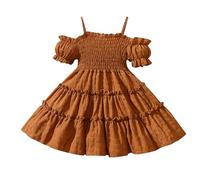 Vestito Bambina Estivo Elegante, Vestito Elegante Ragazza, Abito da tutù per Bambina per Bambina in con Volant Abiti da Principessa in Tinta Unita (Brown 2-3 Years)