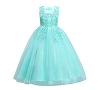 Vestito Bambina Fiore Damigella Ragazza Principessa Abito Maxi Pizzo Senza Maniche Floreale Lunga Gonna Tutu per Festa Compleanno Comunione Battesimo Vestiti da Matrimonio Ballo Verde 11-12 anni