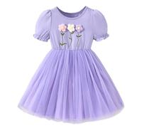 Vestito Bambina Maniche Corte Abito da Principessa Abito Estivo Elegante A-Line in Tulle Pizzo per Bambine e Ragazze Abiti da Sposa per Feste Completi Scolastici Abbigliamento Cerimonia 2-7 Anni