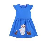 Vestito Bambina Maniche Corte con Animale Carino Stampato 2-8 Anni Abiti Elegante Cotone da Ragazza Bambine Abiti Girocollo Bambina Abito da Principessa per la Festa Estiva