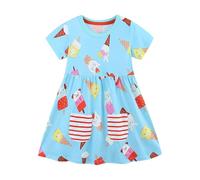Vestito Bambina Maniche Corte con Animale Carino Stampato 2-8 Anni Abiti Elegante Cotone da Ragazza Bambine Abiti Girocollo Bambina Abito da Principessa per la Festa Estiva
