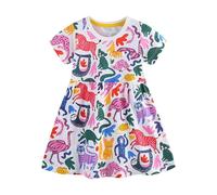Vestito Bambina Maniche Corte con Animale Carino Stampato 2-8 Anni Abiti Elegante Cotone da Ragazza Bambine Abiti Girocollo Bambina Abito da Principessa per la Festa Estiva