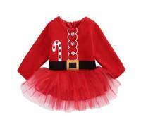 Vestito Bambina Natale 12-14 - Abito da Festa A Maniche Lunghe con Gonna per Bambine di Babbo Natale per La Stagione delle Vacanze Invernali Festivo (Red 1-2 Years)