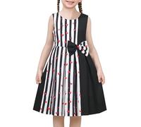 Vestito Bambina Nero Cuore Amore Contrasto di Colore Striscia zebrata Scuola Casuale 7 Anni