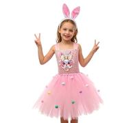 Vestito Bambina Pasquale Abito Festivo con Coniglio a Lunga Durata