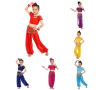 Vestito Bambina Ragazze Belly Dance Indianodel Costume Ballo Include un Top, Pantaloni e una Catena in Vita Insiemicarnevale Orientale Ragazzedanze Del Ventre Vestiti Bambin Gonna Frange Ragazze