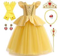 vestito belle bambina Vestito Principessa Belle Costume Rosa Bella e la Bestia con Accessori Bella Costume Festa di Lusso Halloween Compleanno Carnevale et Natale