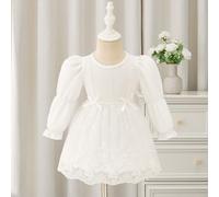 Vestito bianco a maniche lunghe con volant sul fondo per bambina, adatto per uso quotidiano, feste e occasioni, che esalta l'innocenza e la vivacità della giovane ragazza, autunno/inverno 6-9M,9-12M,1