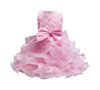 Vestito Bimba Elegante Estivo con Maniche a Balze Abito da Principessa Bambina Vestito di Compleanno Bimba Bambini per Comunione Battesimo Abiti (4-5 Years)