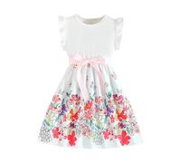 Vestito Bowknot Bambina a Maniche Corte Cotone Vestito Ragazza Principessa A-Line Estivo Abiti Estivi Elegante Abito da Sposa per Feste Completi Scolastici Abbigliamento per Bambine 3-8 Anni
