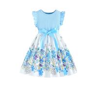 Vestito Bowknot Bambina a Maniche Corte Cotone Vestito Ragazza Principessa A-Line Estivo Abiti Estivi Elegante Abito da Sposa per Feste Completi Scolastici Abbigliamento per Bambine 3-8 Anni