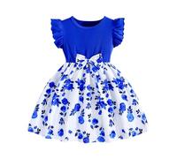 Vestito Bowknot Bambina a Maniche Corte Cotone Vestito Ragazza Principessa A-Line Estivo Abiti Estivi Elegante Abito da Sposa per Feste Completi Scolastici Abbigliamento per Bambine 3-8 Anni