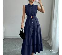 Vestito-camicia casual da donna con un solo petto, ruffle sull'orlo, senza maniche, di colore tinta unita L,M,S,XLColore unicoTessuto