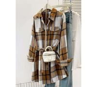 Vestito camicia casual lungo a quadri da donna, collo polo e vita con laccio - con un solo bottone davanti, maniche lunghe, adatto per autunno e inverno, flanella per donna L,M,S,XLquadri,Stampa Casua