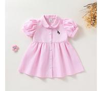 Vestito camicia da bambina casual e alla moda con maniche a sbuffo a righe, adatto per primavera/estate, per uso all'aperto e quotidiano, per la scuola 6-9M,9-12M,12-18M,18-24M,2-3Y,3-6MGrafico,A stri