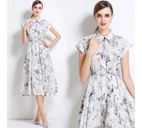 Vestito Camicia Elegante Con Cintura A Fiori Albicocca Stile Bon Ton CF51360