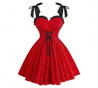 Vestito canottiera con stampa a pois e incrocio di cinturini, dolce e carino, taglie comode 0XL,1XL,2XL,3XL,4XLGeometricoTessuto