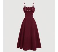 Vestito canottiera da donna con perle e perline, abito borgogna per il ritorno a scuola, outfit per il ritorno a scuola, abiti autunnali, abito per insegnanti, abito midi borgogna, abiti estivi da don