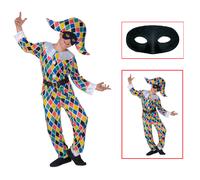 VESTITO CARNEVALE + ACCESSORI ARLECCHINO TRAVESTIMENTO (4/5 ANNI)