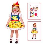 VESTITO CARNEVALE + ACCESSORI CLOWN GIRL COSTUME SET TRUCCO CON NASO 2/3 ANNI