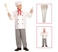 VESTITO CARNEVALE + ACCESSORI CUOCO DIVISA CAPPELLO MESTOLI IN LEGNO 5/7 ANNI