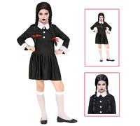 VESTITO CARNEVALE + ACCESSORI DARK GIRL VESTITO PARRUCCA TRAVESTIMENTO 11/13 A