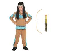 VESTITO CARNEVALE + ACCESSORI INDIANO CASACCA PANTALONI FASCIA ARCO 5/7 ANNI