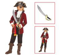 VESTITO CARNEVALE + ACCESSORI PIRATA DELL'ISOLA DEL TESORO COSTUME SCIABOLA 8/10