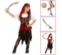 VESTITO CARNEVALE + ACCESSORI PIRATESSA VESTITO SCIABOLA CALZE 14/16 ANNI