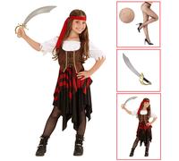 VESTITO CARNEVALE + ACCESSORI PIRATESSA VESTITO SCIABOLA CALZE 5/7 ANNI COSTUME