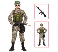 VESTITO CARNEVALE + ACCESSORI SOLDATO NAVY SEALS COSTUME ELMO FUCILE 5/7 ANNI