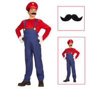 VESTITO CARNEVALE + ACCESSORI SUPER IDRAULICO SALOPETTE CAPPELLO BAFFI 5/7 ANNI