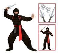VESTITO CARNEVALE + ACCESSORI SUPER NINJA MUSCOLOSO COSTUME SET ARMI 11/13 ANNI