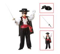 VESTITO CARNEVALE + ACCESSORI ZORRO BANDITO CAPPELLO FIORETTO 3/4 ANN