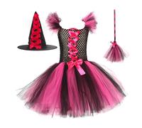 Vestito Carnevale Bambina Halloween per Ragazza Gonna Tulle Costume da Strega Zucca di Vampiro la Festa Cosplay e