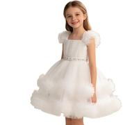 Vestito Carnevale Cheerleader Bambina,Vestito da Festa Formale per Ragazze, Abito in tutù per Saggio di Compleanno (White, 18,24 Months)