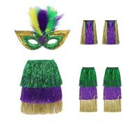 Vestito Carnevale Maschera Masquerade con Piume mezza Maschera di Carnevale Brasiliano Scialle di Fiore Piume Festival Capo Veneziano Mardi Grasso Scialle Chic ed Elegante, smeraldo, Taglia unica