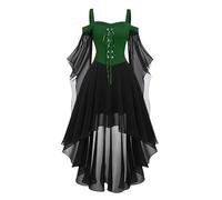 Vestito Carnevale Medievale Donna,Abiti da Cocktail per Le Donne Taglie Forti alla Moda in Stile Gotico Midi Dress Crochet Manica Lunga Svasata Lunghezza Irregolare Dress Manica Corta Chiffon Dress