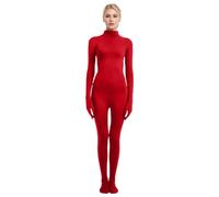 Vestito Carnevale Poliziotta Donna-Body intero da donna con maniche lunghe e gambe, costume da ballo tinta unita per spettacoli e palcoscenico (Red, XL/150)