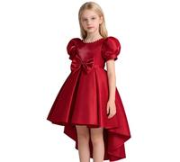 Vestito Carnevale Ragazza-Abito da cerimonia in raso senza schienale per ragazze, per spettacoli teatrali (Red, 5-6 Years)