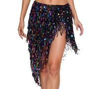 Vestito Carnevale Veneziano Donna, Elegante sciarpa per danza del ventre con paillettes scintillanti e frange per esibizioni e prove (Multicolour, One Size)