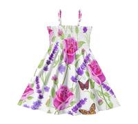 Vestito casual da bambina, con farfalla rosa e lavanda, abito da gioco per ragazze, senza maniche, linea ad A, per l'estate, Farfalla Rosa Lav, 5-6 Anni