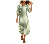 Vestito Casual da donna a Camicia Lunga dress Miniabito a Righe con Scollo V Estivi Abito estivo da donna 2026al in cotone e lino casual lunghezza al ginocchio maniche corte spiaggia (a-Green, L)